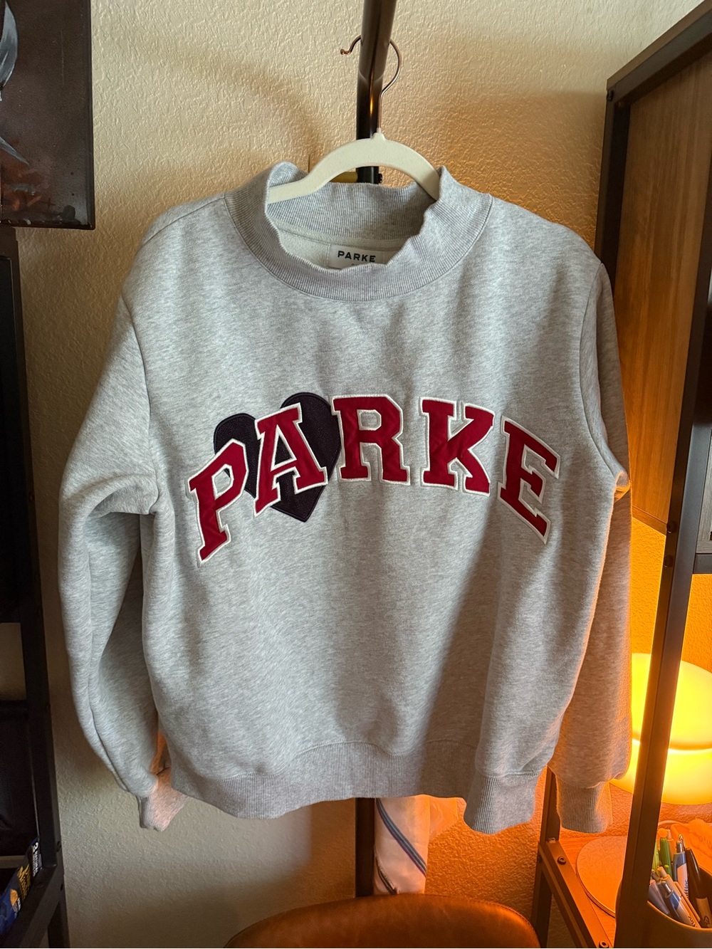 Parke Gray Crewneck Sweater with Red Appliqué